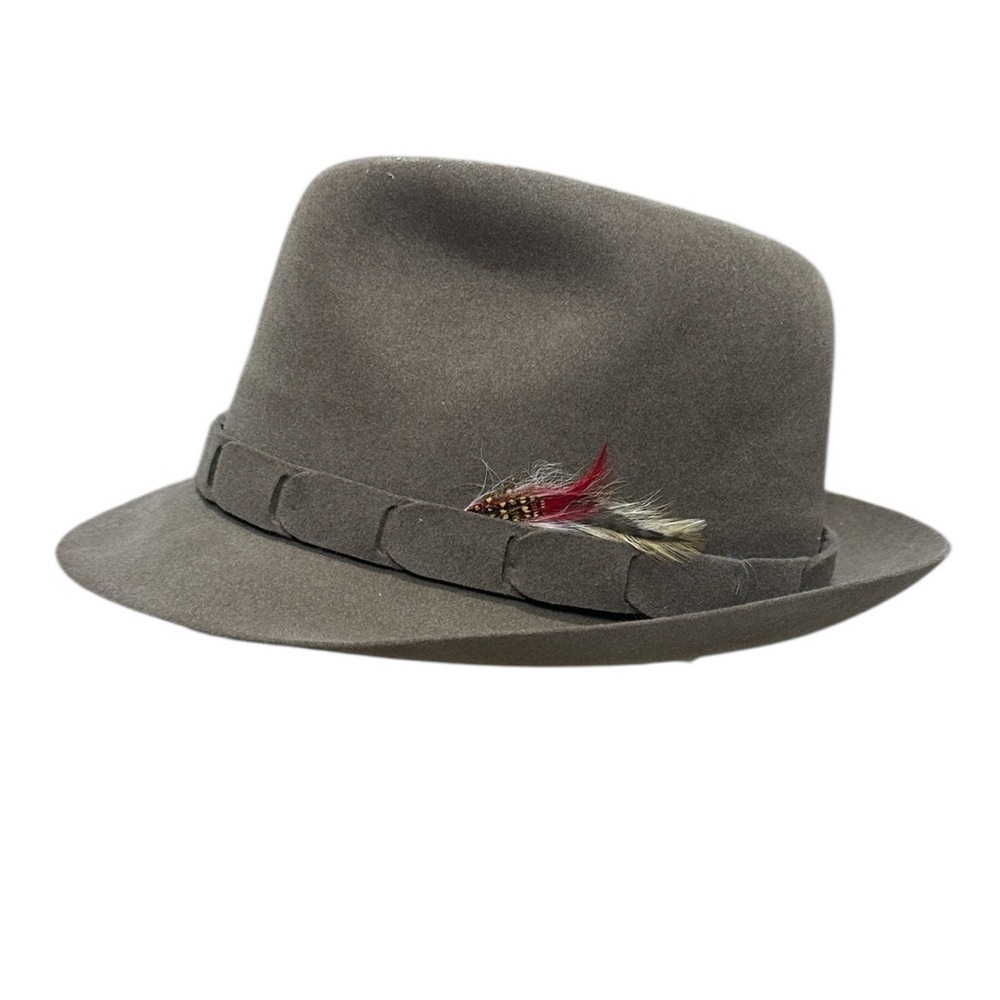 Neiman Marcus Brown Fedora with Feather Accessory